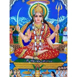 British Terminal Blue & Red Goddess Santoshi Maa Religious Wall Paintings-image-4