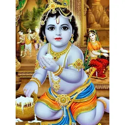 British Terminal Gold-Toned & Blue Religious Lord Krishna Wall Photograph-picture-10