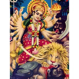 British Terminal Gold-Toned & Red Religious Goddess Durga Wall Poster-picture-20