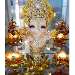 British Terminal Gold-Toned & White Lord Ganesha Religious Wall Photograph-picture-19