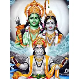 British Terminal Green Lord Hanuman Lord Ram Goddess Sita Religious Wall Painting-picture-32