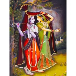 British Terminal Orange & Green Lord Radha Krishna Religious Wall Painting-picture-25