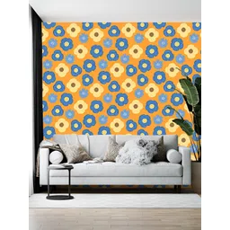 British Terminal Orange-Colored & Blue Floral Printed Self Adhesive Wallpaper-picture-17