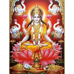 British Terminal Red & Gold-Toned Goddess Lakshmi Maa Religious Wall Painting-picture-21