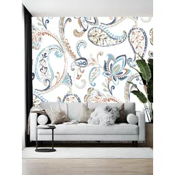 British Terminal White & Blue Floral Printed Self Adhesive Wallpaper-picture-19