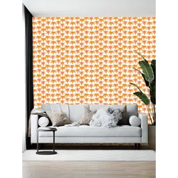 British Terminal White & Orange-Colored Floral Printed Self Adhesive Wallpaper-picture-31