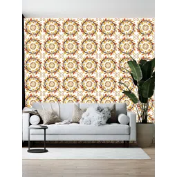 British Terminal White & Orange Floral Printed Self Adhesive Wall Sticker-picture-10
