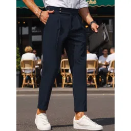 BROADSTAR Men Smart Slim Fit Easy Wash Pleated Korean Trousers-picture-31