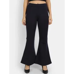 BROADSTAR Women Navy Blue Flared High-Rise Trousers-picture-32