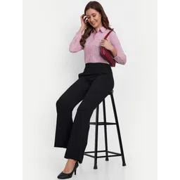 BROADSTAR Women Relaxed Flared High-Rise Easy Wash Bootcut Trousers image 3