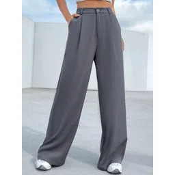 BROADSTAR Women Smart Loose Fit High-Rise Easy Wash Pleated Parallel Trousers-picture-29