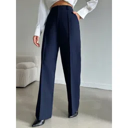 BROADSTAR Women Smart Straight Fit High-Rise Easy Wash Pleated Trousers-picture-30