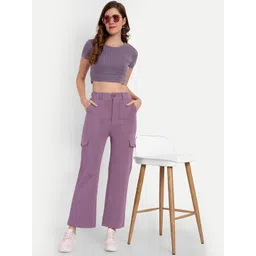 BROADSTAR Women Smart Straight Fit High-Rise Easy Wash Stretchable Cargo Trousers-picture-40