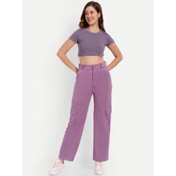 BROADSTAR Women Smart Straight Fit High-Rise Easy Wash Stretchable Cargo Trousers-picture-36