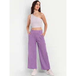 BROADSTAR Women Smart Straight Fit High-Rise Pleated Stretchable Parallel Trousers-picture-37