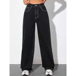 BROADSTAR Women Smart Wide Leg High-Rise Clean Look Pure Cotton Jeans-picture-40