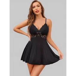 BROIDEN Women Black Self Design Shoulder Straps Baby Doll-picture-15