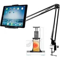 BROLAVIYA Upgraded Flexible Gooseneck Clip Lazy Metal Arm Bracket for Both Mobiles and Tablets Fits Device 4~11 Diagonal inch, Articulating Arm Mount for Home, Office or Desk,Table Mount, Black-picture-17