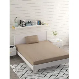 Bromwick Beige& Grey Striped Cotton 210 TC Single Bedsheet with 1 Pillow Cover-picture-36