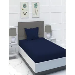 Bromwick Blue Solid Cotton 210 TC Single Bedsheet with 1 Pillow Cover-picture-22