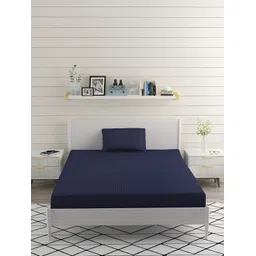 Bromwick Blue& Black Striped Cotton 210 TC Single Bedsheet with 1 Pillow Covers-picture-25