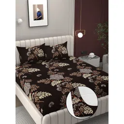 Bromwick Coffee Brown Floral 210 TC Crib Bedsheet with 2 Pillow Covers-picture-40