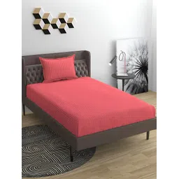 Bromwick Pink Striped Cotton 210 TC Single Bedsheet with 1 Pillow Cover 110 GSM-picture-21