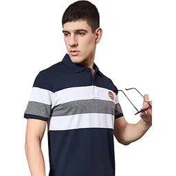 bronation Men's Cotton Blend Polo T Shirt | Polo Neck Collared Tshirts | Half Sleeves with Multicolored Horizontal Strip | Plain-Regular Fit | Casual Summer Polo T-Shirt for Men-picture-12
