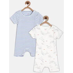 Broon Boys Pack Of 2 Blue & Off-White Printed Pure Organic Cotton Rompers-picture-32
