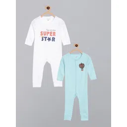 Broon Boys Pack of 2 Blue and White Typography Printed Organic Cotton Rompers Sleepsuit-picture-30