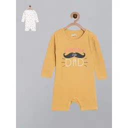 Broon Boys Pack of 2 Mustard & Off White Printed Pure Organic Cotton Rompers-picture-29