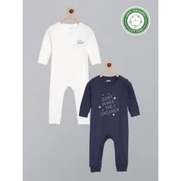 Broon Boys Pack of 2 Navy Blue & Off White Organic Cotton Sleepsuit-picture-31