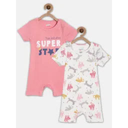 Broon Boys Pack of 2 Pink & Off White Printed Pure Organic Cotton Rompers-picture-33