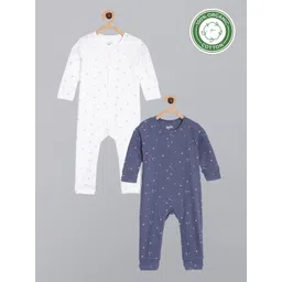 Broon Boys Pack Of 2 White & Navy Blue Printed Organic Cotton Sleepsuits-picture-25