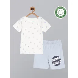 Broon Boys White & Blue Printed Cotton T-shirt with Shorts-picture-18