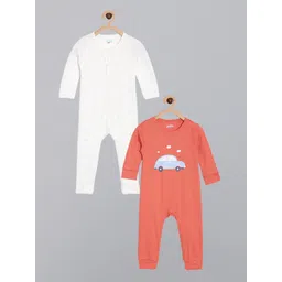 Broon Boys White & Orange Pack Of 2 Pure Cotton Sleepsuit-picture-22