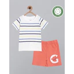 Broon Boys White & Orange Printed T-shirt with Shorts-picture-20