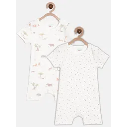 Broon Infant Boys Pack Of 2 White & Off White Pure Organic Cotton Rompers-picture-39
