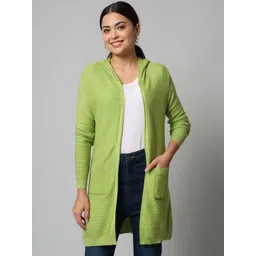 BROOWL Women Green Striped Longline Shrug-picture-17