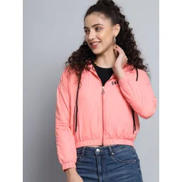 BROOWL Women Peach Solid Windcheater Bomber Jacket-picture-26