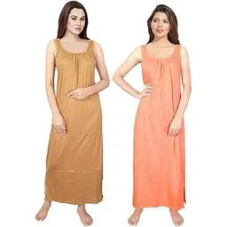 brouzzz4u Women's Hosiery Cotton Maxi Nighty for Women Sleeveless Midi Slip Nightgown Nightdress Sleepwear Camisole Chemise Solid Petticoat Nighty for Women (Free Size_Pack of 2)-picture-21