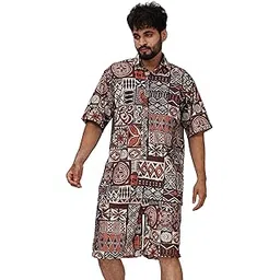 brown culture Men's Cotton Blend Printed Co-ord Sets Casual Home Wear Night Suit for Men-picture-21