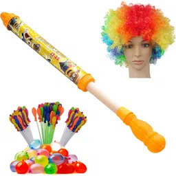 brown leaf (1 Pichkari+ 1 Malinga Wig+1 Magic Balloon)for Kids Holi & Summer Pool Party Fun Water Gun-picture-33