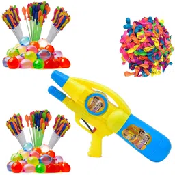 brown leaf (1 Pichkari +6 Magic Balloon +100 Water Balloon)for Kids Holi & Pool Party Water Gun-picture-23