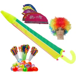 brown leaf (1 Umbrella Pichkari+3 Magic Balloon+10 Holi Cap+1 MalingaWig)Combo For Holi Fun Water Gun-picture-27