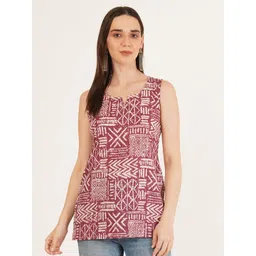 Brownverse Abstract Printed Khadi Cotton Straight Kurti-picture-39