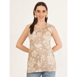 Brownverse Ethnic Motifs Printed V-Neck Khadi Kurti-picture-31
