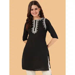Brownverse Floral Embroidered Regular Cotton Straight Kurta-picture-39