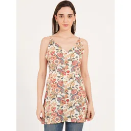 Brownverse Floral Printed V-Neck Pure Cotton Kurti-picture-35