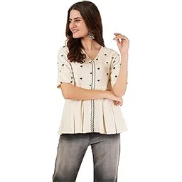 brownverse Pure Cotton Women's Embroidered Top-picture-23